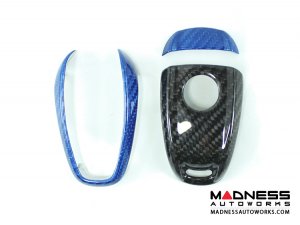 Alfa Romeo Giulia Key Fob Cover  - Carbon Fiber - Black Main/ Blue Candy Accents